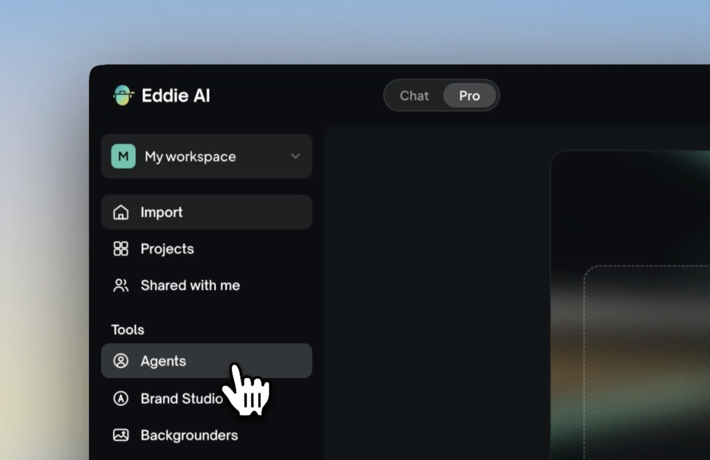 Eddie sidebar with Agents selected