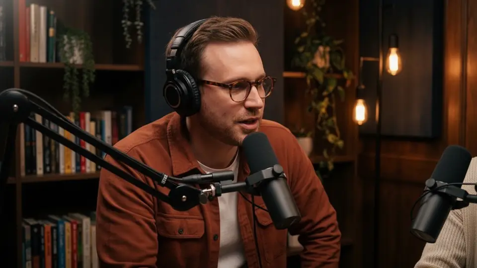 Podcast host in the top half
