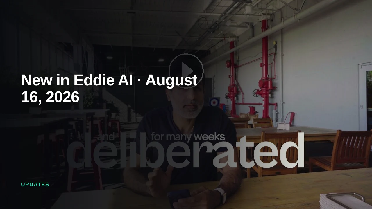 New in Eddie AI: Week of August 16, 2026 — Eddie AI blog cover