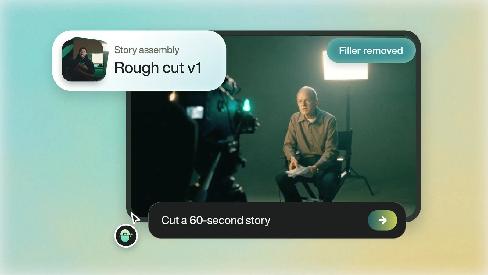 A rough cut assembled from the prompt “Cut a 60-second story”, filler removed