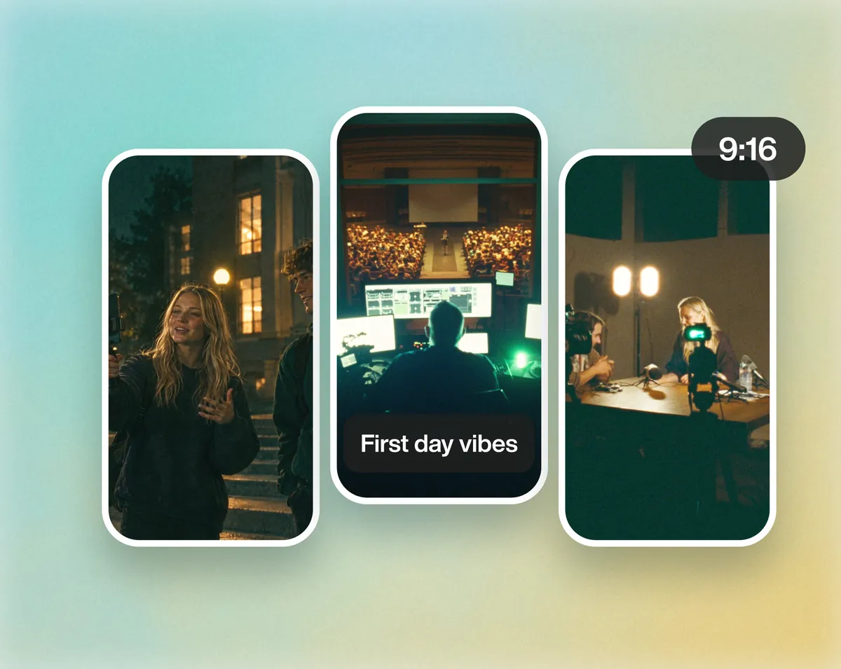 Three vertical clips from campus video, 9:16