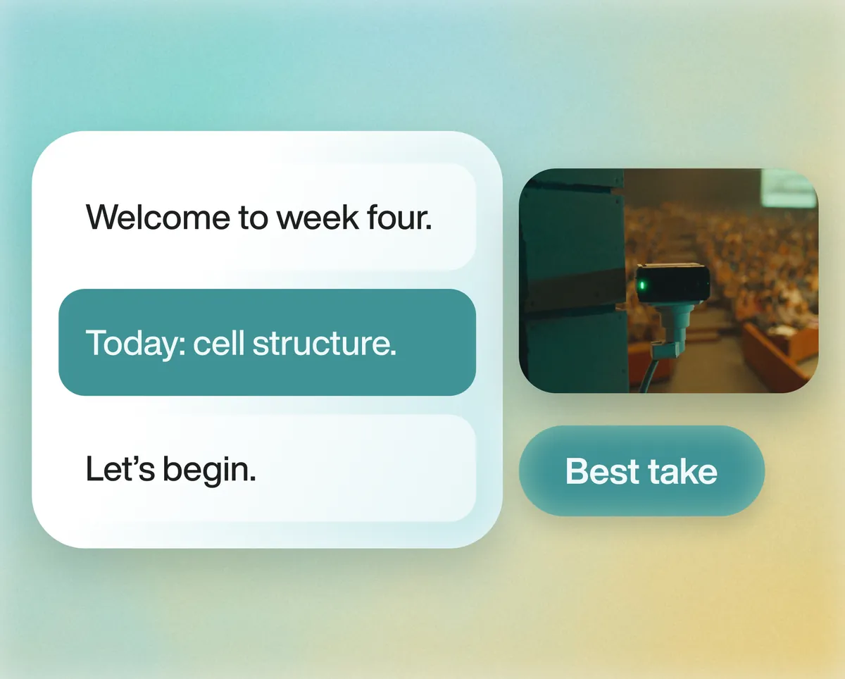 A course script, “Today: cell structure”, matched to its best take