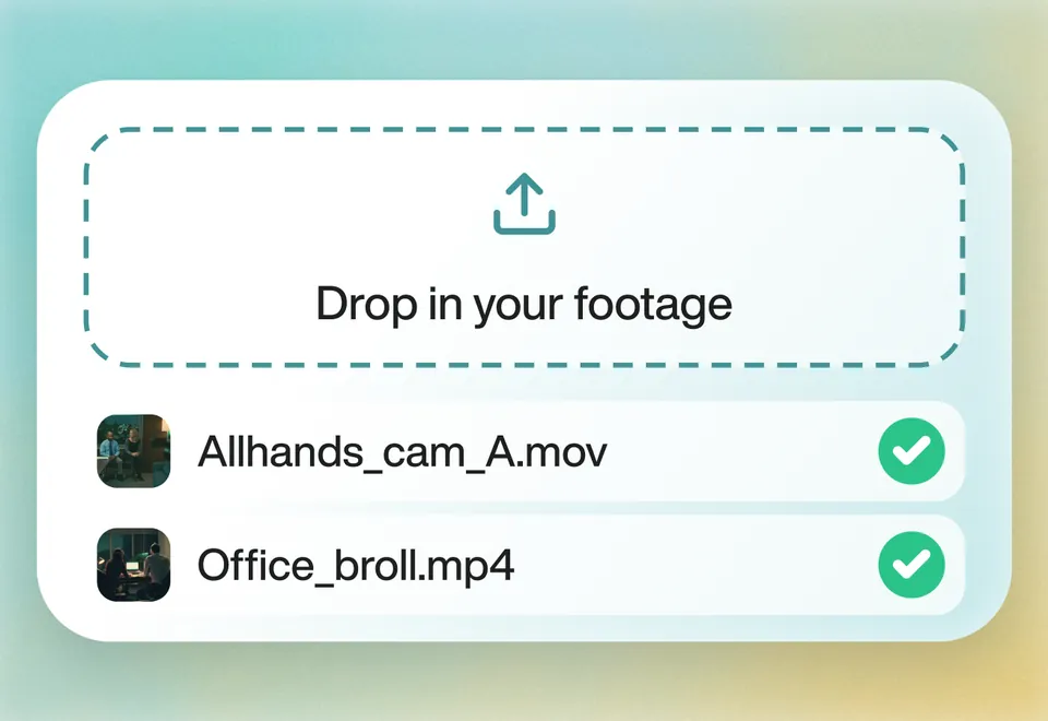 Allhands_cam_A.mov and Office_broll.mp4 dropped into Eddie