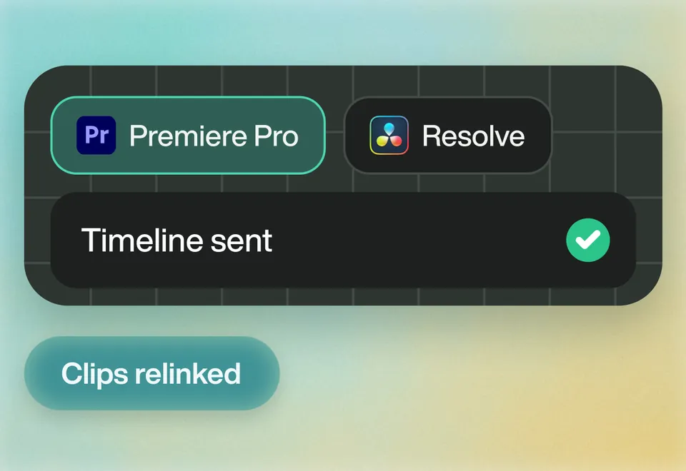 A timeline sent to Premiere Pro or Resolve, clips relinked