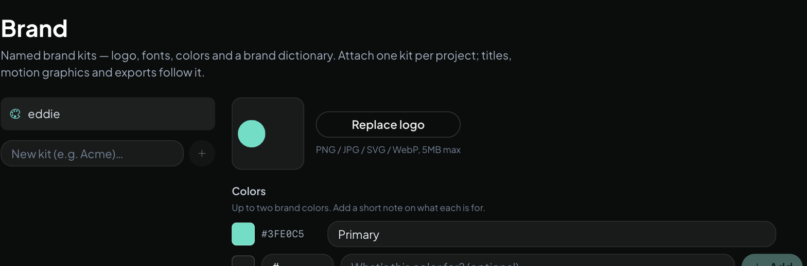 Eddie's brand kit page: a logo, fonts and brand colours