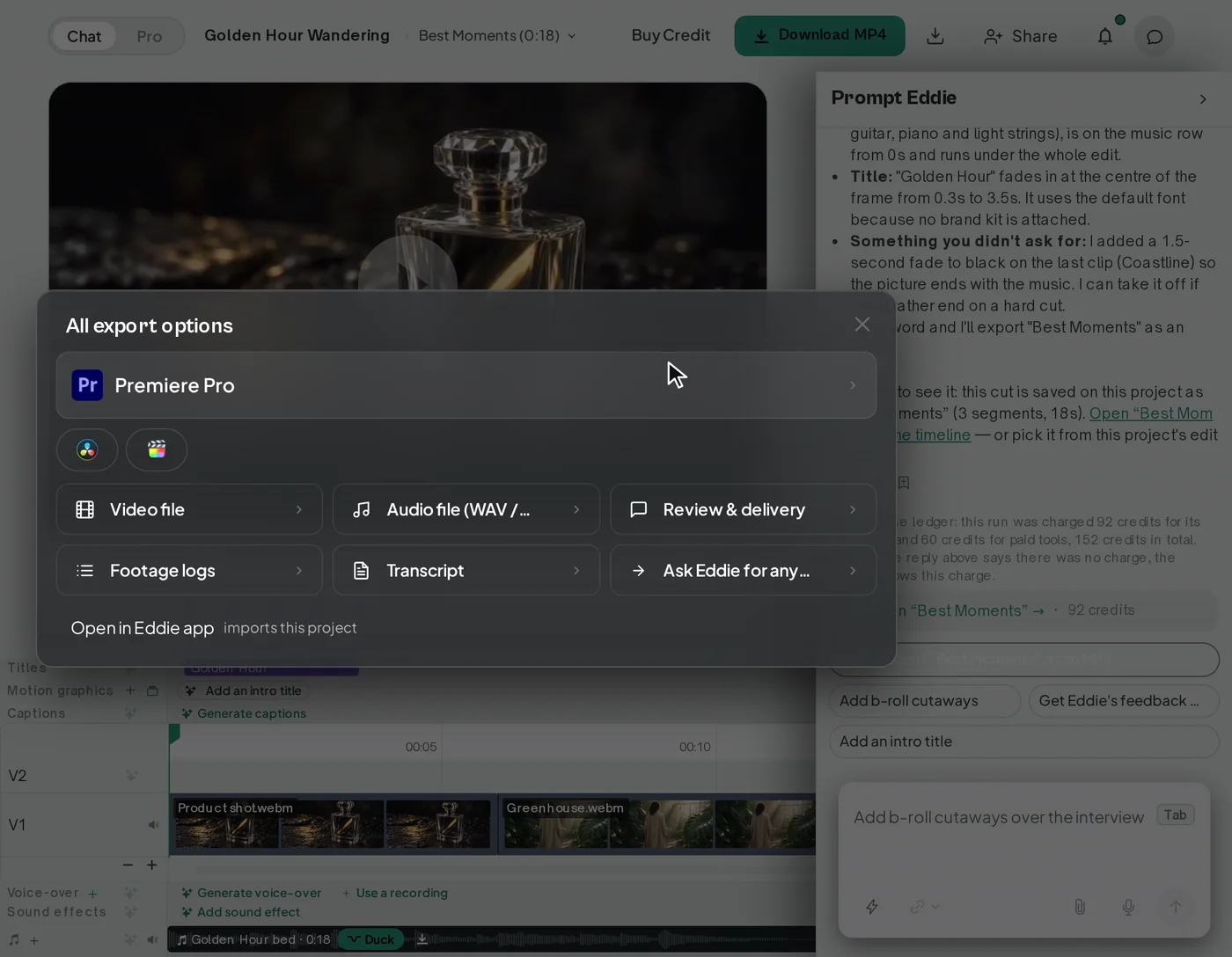 The export menu